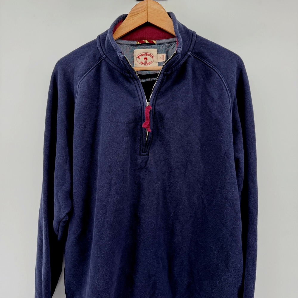 Brooks Brothers Red Fleece Mens Navy Blue 1/4 Zip Cotton Sweatshirt Large